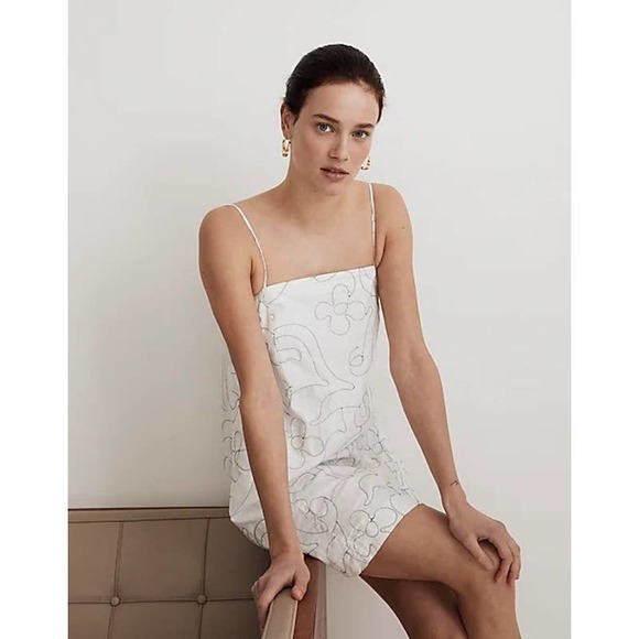 Madewell Dresses & Skirts - Madewell Goldie White Mini Dress Women's NWT Size 6 Embroidered Floral LInen